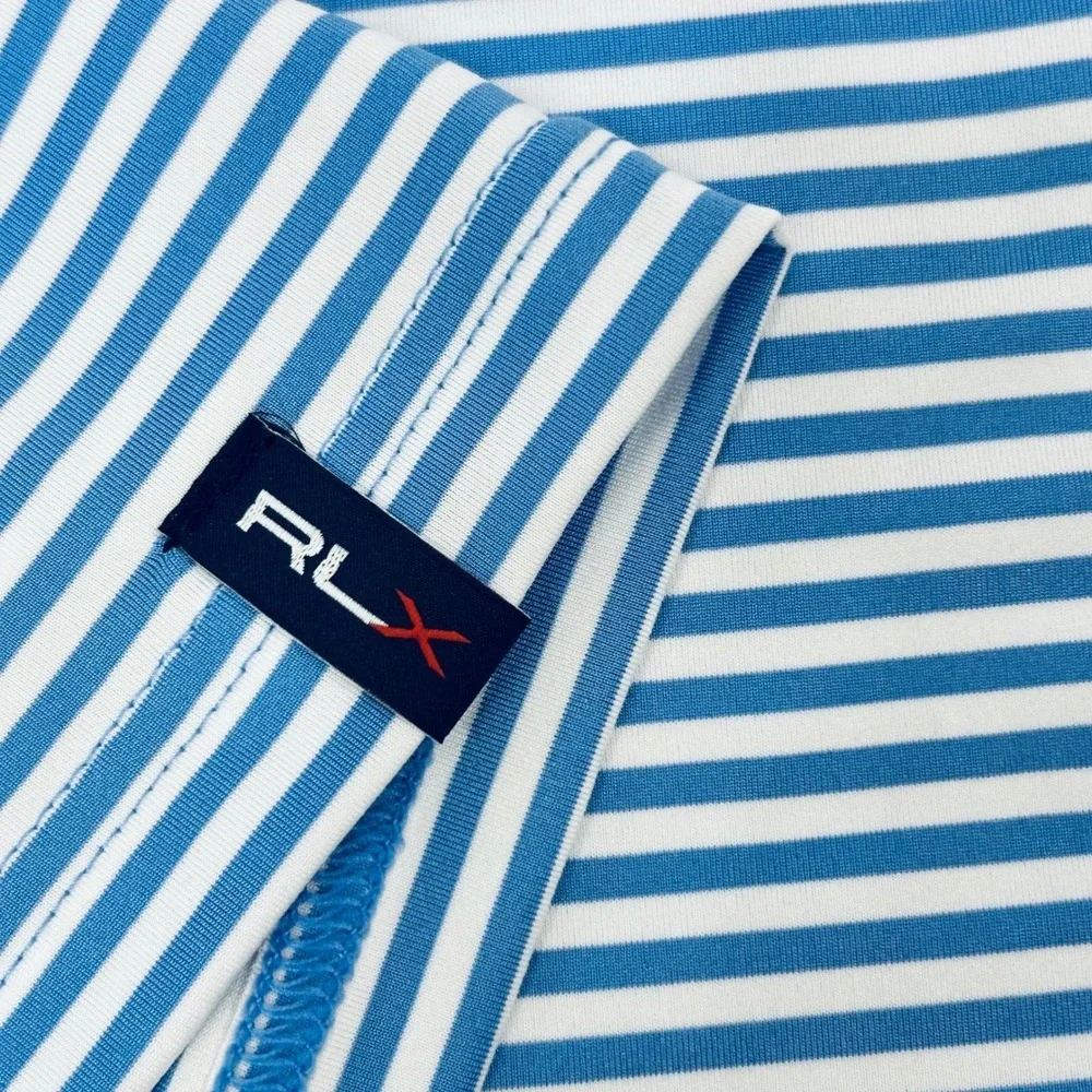 RLX Ralph Lauren Mens Polo Shirt Mens XL Blue White‎ Striped Performance Golf